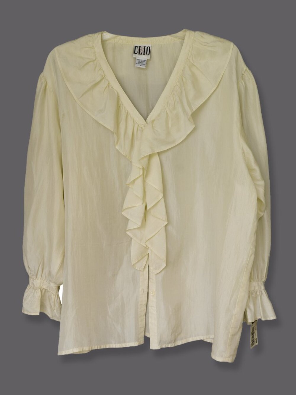 Butter Yellow Ruffle Front Top 100% Silk Deadstock Vintage Poets Sleeve Blouse